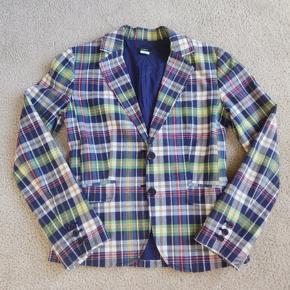 J. Crew Plaid Cotton Blazer 0 - Picture 1 of 10